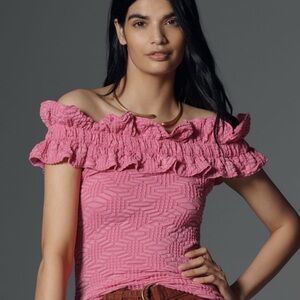 Anthropologie NWT Maeve Pink Off-the-Shoulder Ruffle Top XL